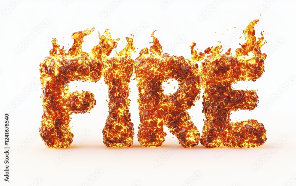 of the word FIRE made from burning flames with glowing embers, isolated on white of the word FIRE made from burning flames with glowing embers, isolated on white