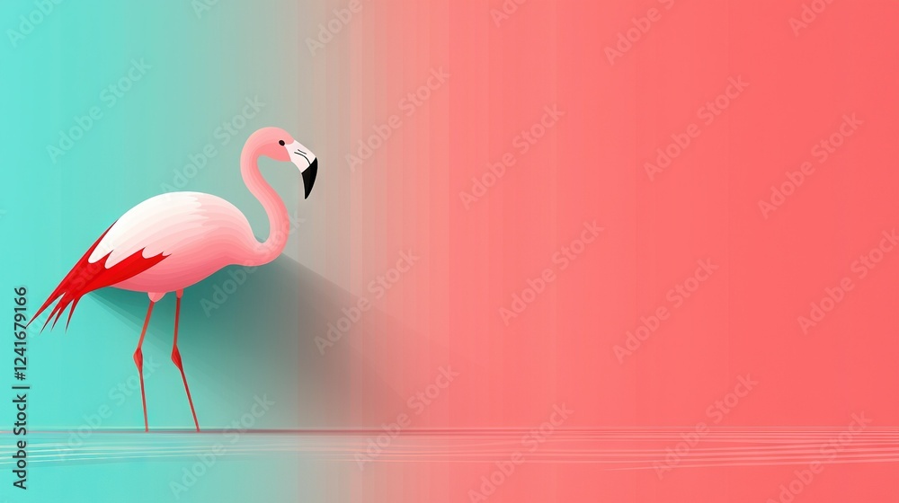 Fototapeta premium Pink flamingo submerged in water with head and legs immersed