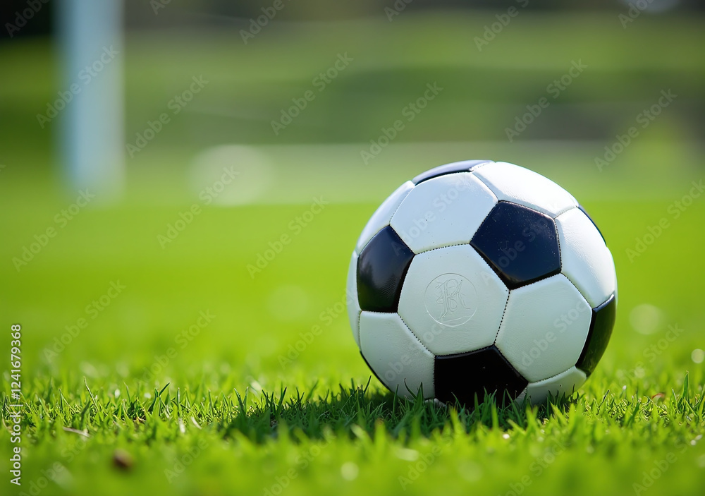 football ball rests green grass kicked field football ball rests green grass kicked field