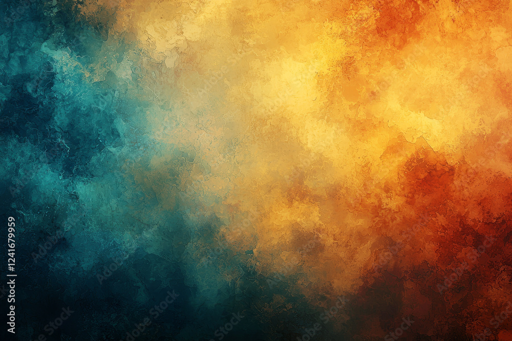 Obraz premium Abstract teal and amber watercolor blend.
