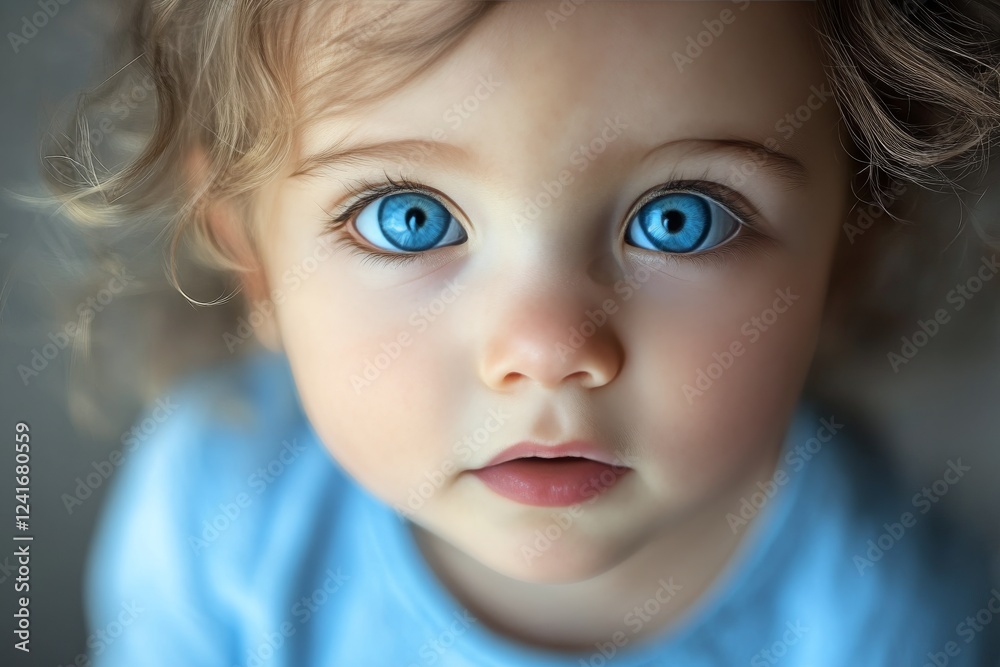 Captivating gaze of a child with bright blue eyes indoors in soft natural light Captivating gaze of a child with bright blue eyes indoors in soft natural light
