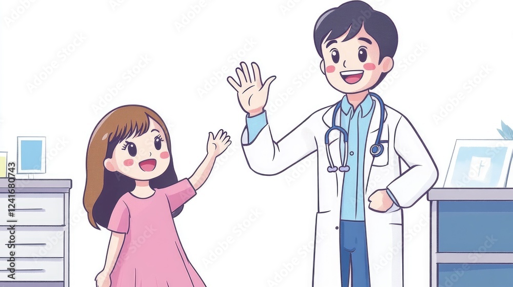 Smiling doctor high fiving little girl at the hospital Smiling doctor high fiving little girl at the hospital