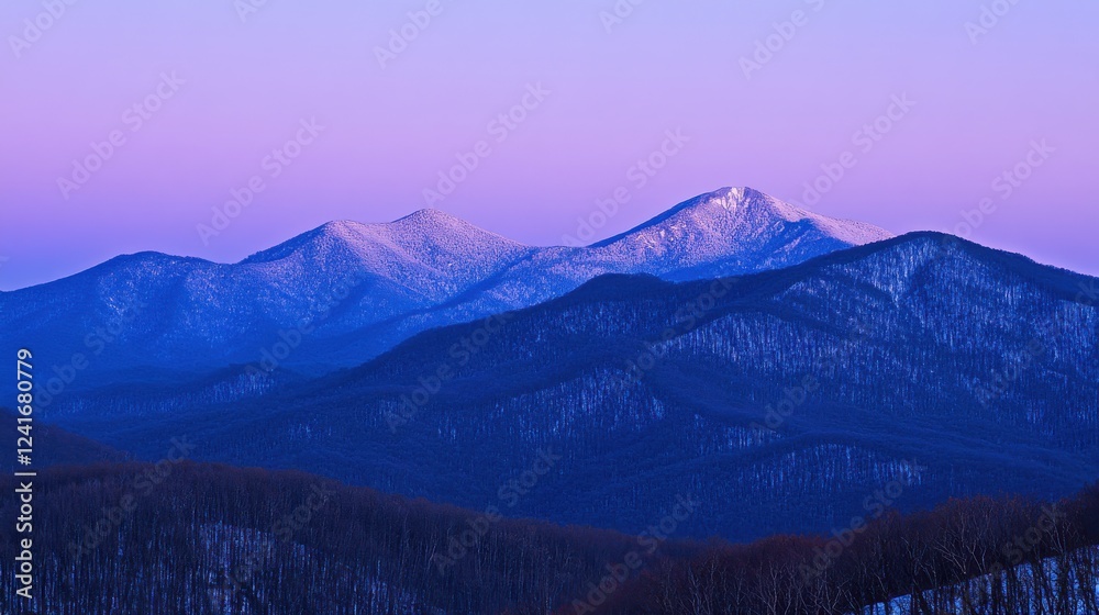 Serene Winter Mountains Under Soft Purple Sunrise Light Serene Winter Mountains Under Soft Purple Sunrise Light