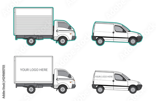 Realistic Transport Truck and Van Mockups – Logistics Vector Illustration
