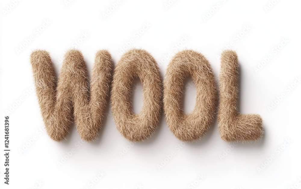 of the word WOOL crafted from soft fluffy wool fibers, isolated on white of the word WOOL crafted from soft fluffy wool fibers, isolated on white