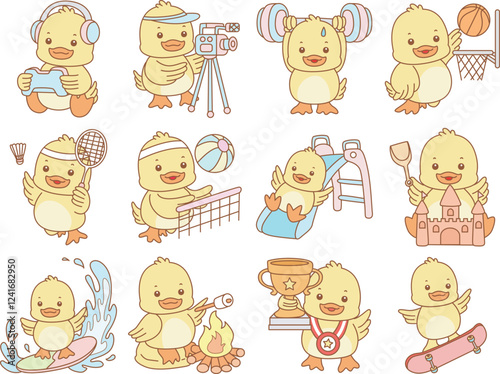 Cute Duck vector icon. Funny baby Duck animal series stock illustration. life of fluffy Duck designs.