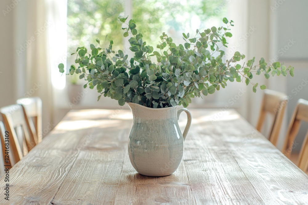 Fototapeta premium A vase with a plant in it sits on a table