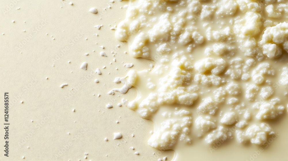 Creamy White Kefir Grains Spilled on Pale Yellow Surface Creamy White Kefir Grains Spilled on Pale Yellow Surface