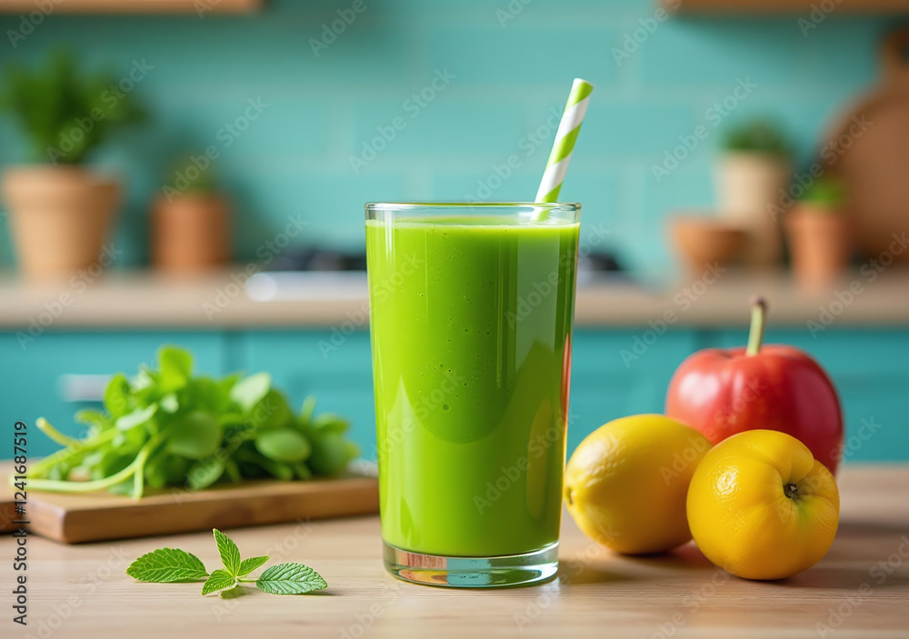 Fototapeta premium green smoothie recipe vibrant kitchen setting makes great food photography