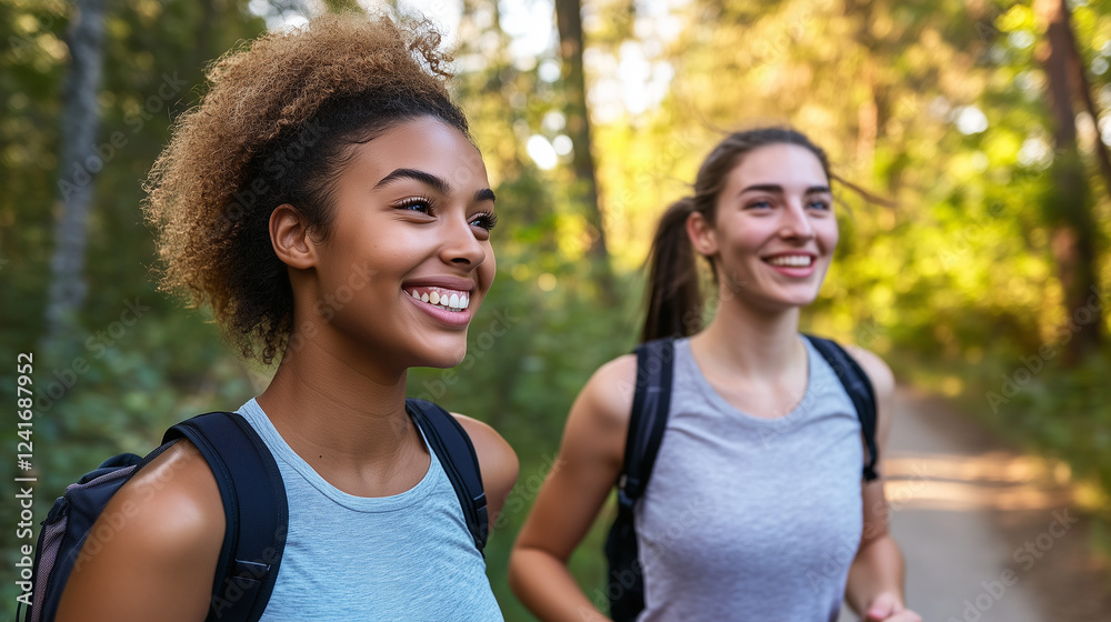 Two Young Women Running a Race, Confident and Smiling Two Young Women Running a Race, Confident and Smiling
