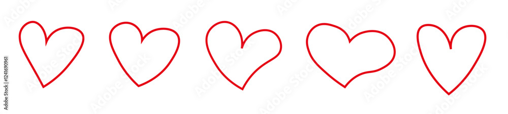 Set of red handdrawn hearts in varying shapes. Pencil sketch design vector elements. Hand drawn ink icon. Love and affection for any celebration. White background. collection. Love emotion. imperfect Set of red handdrawn hearts in varying shapes. Pencil sketch design vector elements. Hand drawn ink icon. Love and affection for any celebration. White background. collection. Love emotion. imperfect