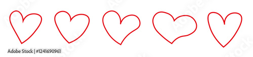 Set of red handdrawn hearts in varying shapes. Pencil sketch design vector elements. Hand drawn ink icon. Love and affection for any celebration. White background. collection. Love emotion. imperfect 