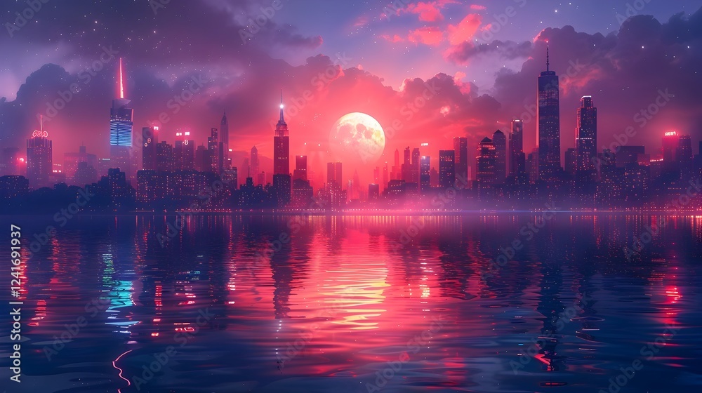 Breathtaking Futuristic Cityscape Illuminated by Glowing Skyscrapers and Neon Reflections Breathtaking Futuristic Cityscape Illuminated by Glowing Skyscrapers and Neon Reflections