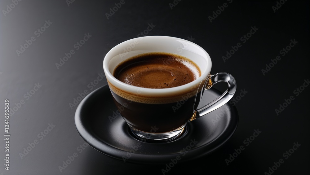Strong espresso served in a stylish cup on a sleek black saucer Strong espresso served in a stylish cup on a sleek black saucer