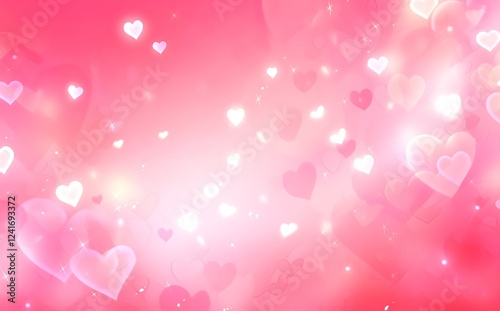 Romantic Valentine's Day background with soft blurred pink hearts