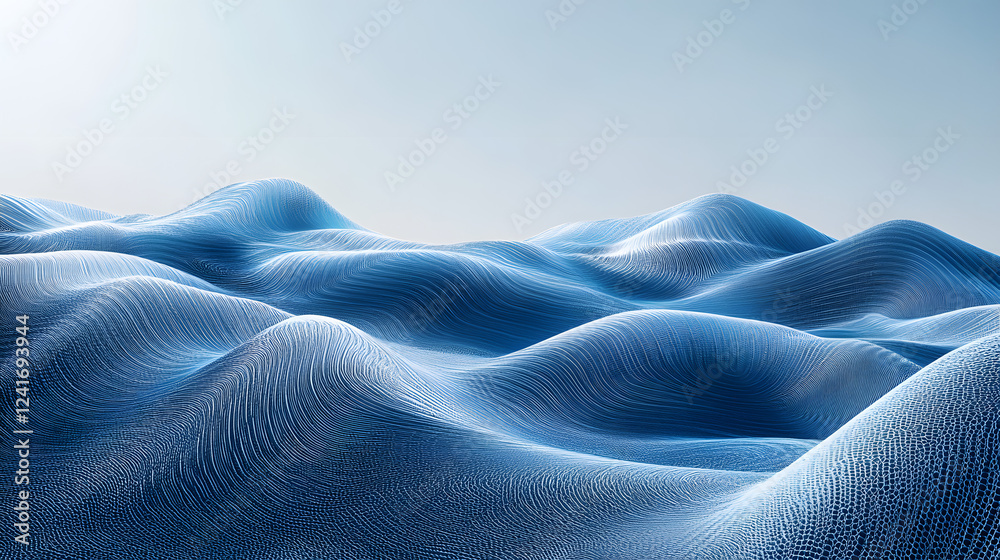 Fototapeta premium Sky blue with geometric wave patterns layered over each other, creating a three-dimensional effect.