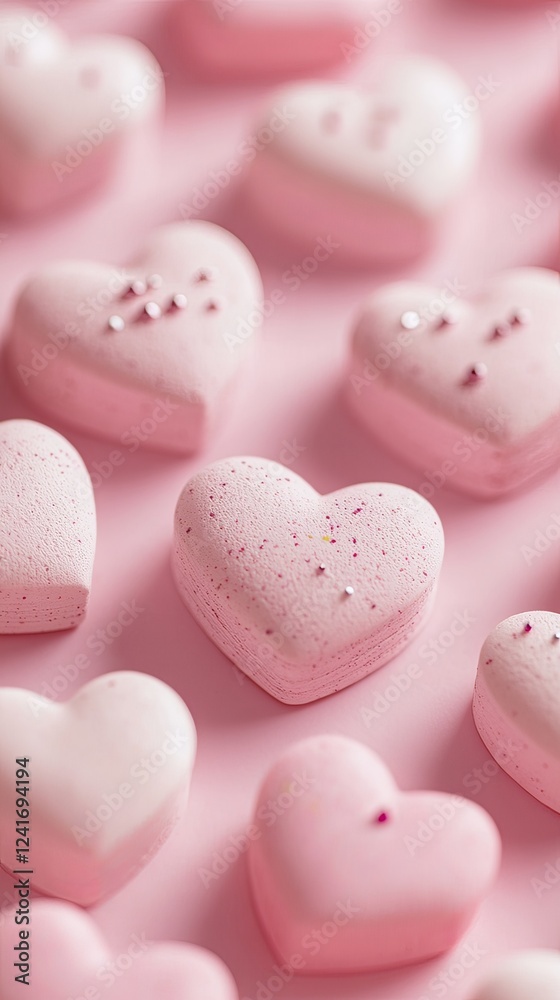 Obraz premium Dreamy Valentine's Day background with soft pink hearts, blurred effect
