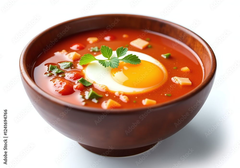 perfect tomato egg soup chinese style wooden bowl isolated white perfect tomato egg soup chinese style wooden bowl isolated white