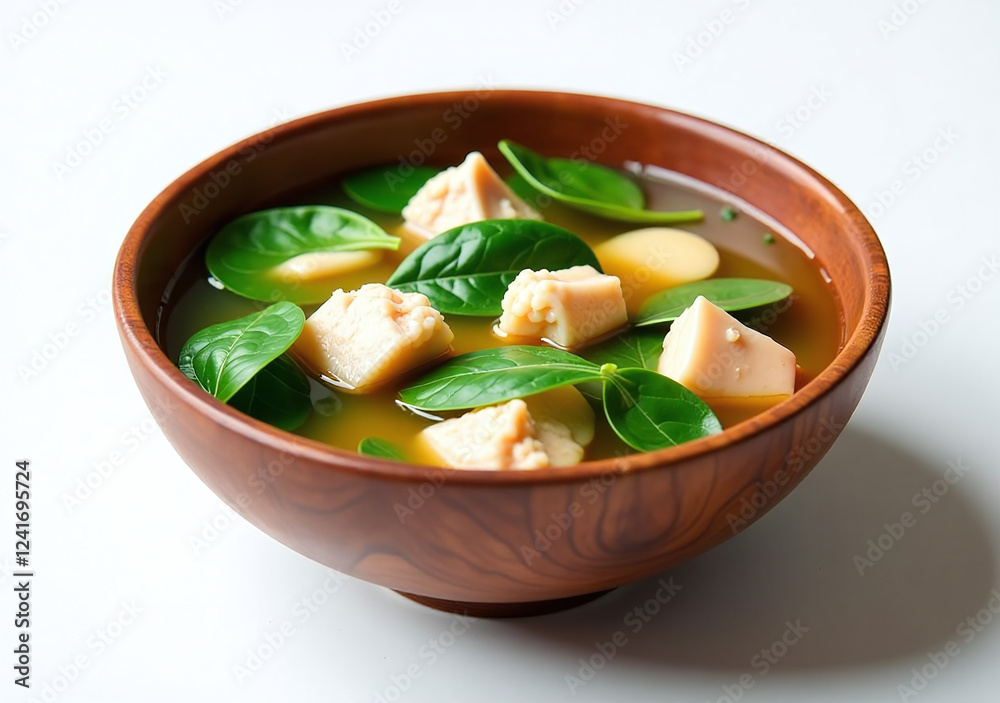 perfectly styled chicken spinach soup traditional chinese cuisine served rustic wooden bowl clean white perfectly styled chicken spinach soup traditional chinese cuisine served rustic wooden bowl clean white
