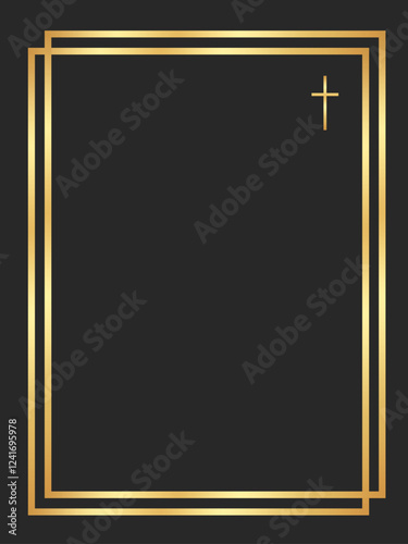 Funeral vector gold and black Empty card Funeral Invitation background with cross