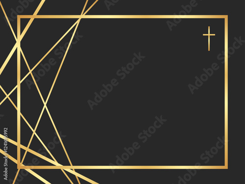Frame with gold lines Funeral vector card Empty card Digital Funeral Invitation in vector background with cross