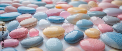 Smooth colorful pebbles forming a beautiful natural stone background or texture.