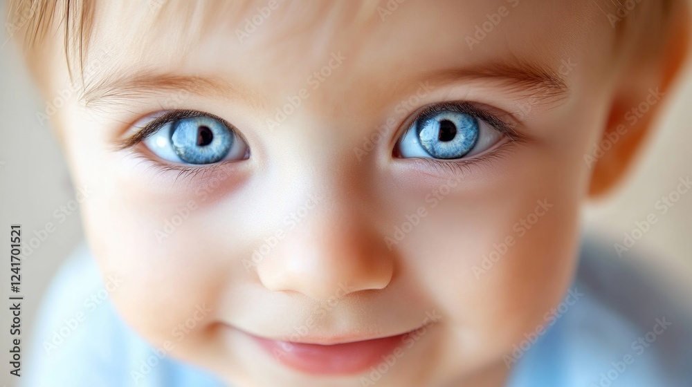Close-up portrait of a smiling toddler boy with striking blue eyes, enjoying life, set against a warm, soft background, emphasizing childhood joy and family connection. Close-up portrait of a smiling toddler boy with striking blue eyes, enjoying life, set against a warm, soft background, emphasizing childhood joy and family connection.