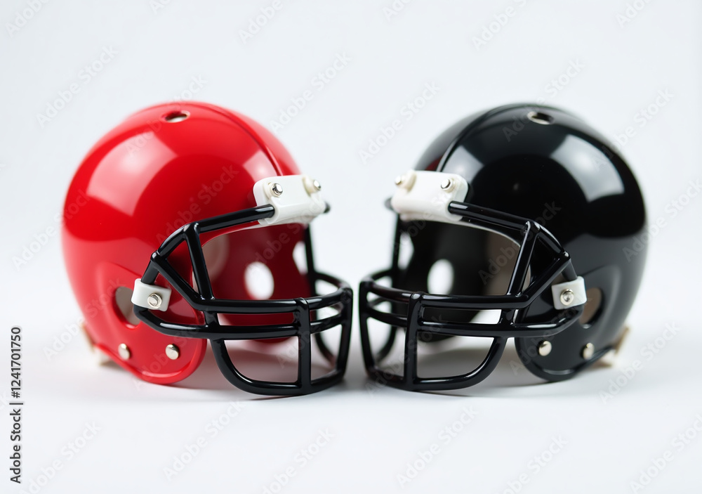 Fototapeta premium small red black football helmets white glossy finish