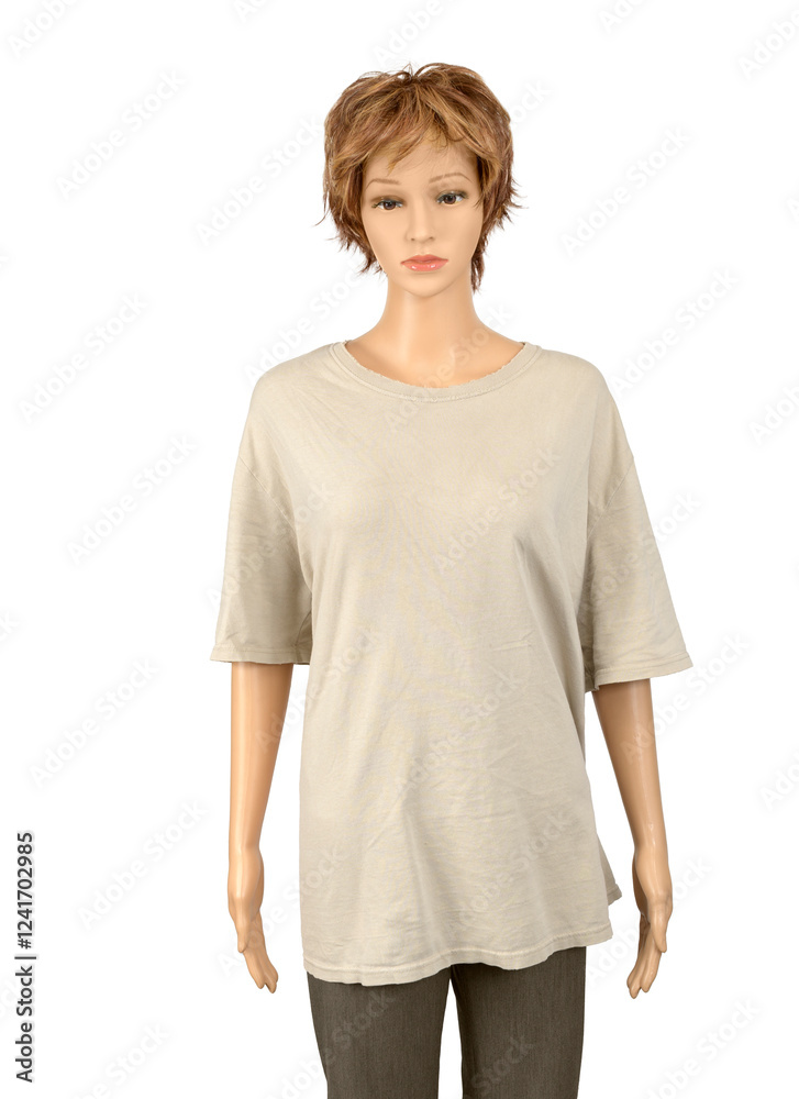 Female Mannequin In Blank Worn Tee Shirt Isolated on White Female Mannequin In Blank Worn Tee Shirt Isolated on White