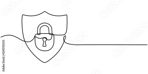 Shield, Protection, Security Continuous Line Icon, Shield Protection Continuous Line Icon, Shield Web Banner with Continuous Line Icon, The security shield is drawn in one continuous line. The concept