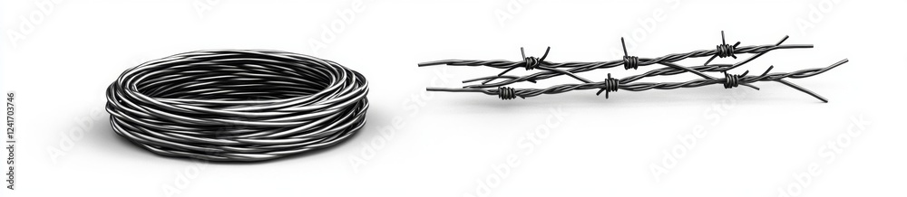 Coiled wire & barbed wire on white background; security concept Coiled wire & barbed wire on white background; security concept