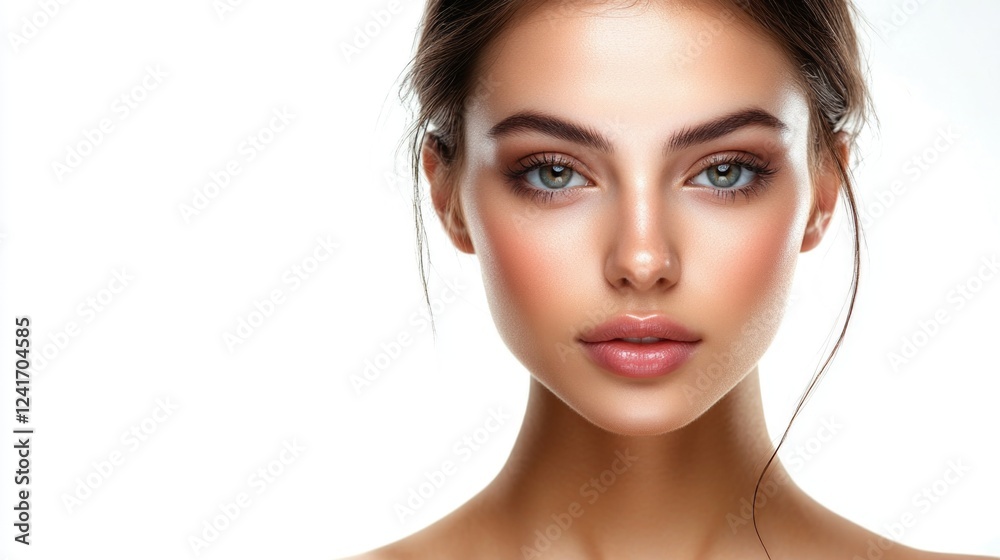 Beautiful young Asian woman with flawless fresh skin on bright white background showcasing facial care and beauty treatments in a spa context. Beautiful young Asian woman with flawless fresh skin on bright white background showcasing facial care and beauty treatments in a spa context.