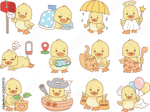 Cute Duck vector icon. Funny baby Duck animal series stock illustration. life of fluffy Duck designs.