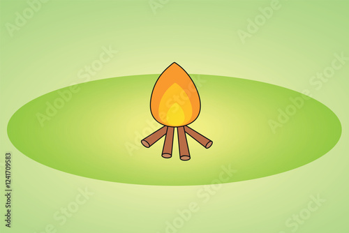 Campfire Illustration on Green Background