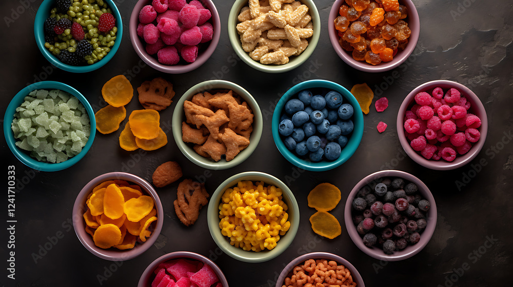 A variety of colorful bowls filled with different types of food A variety of colorful bowls filled with different types of food