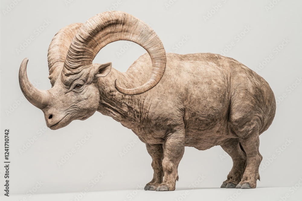 Fototapeta premium Minimalistic Portrayal of a Parasaurolophus Model With a Prominent Crest on a Plain Background Showcasing Natural Lighting