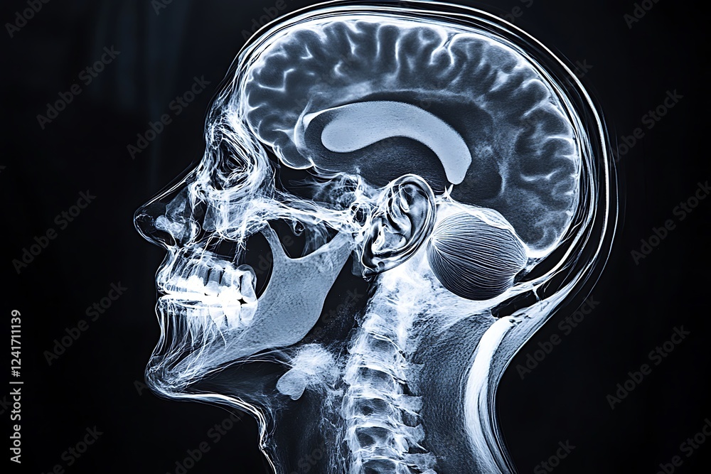 Medical x ray imaging of human skull and brain Medical x ray imaging of human skull and brain