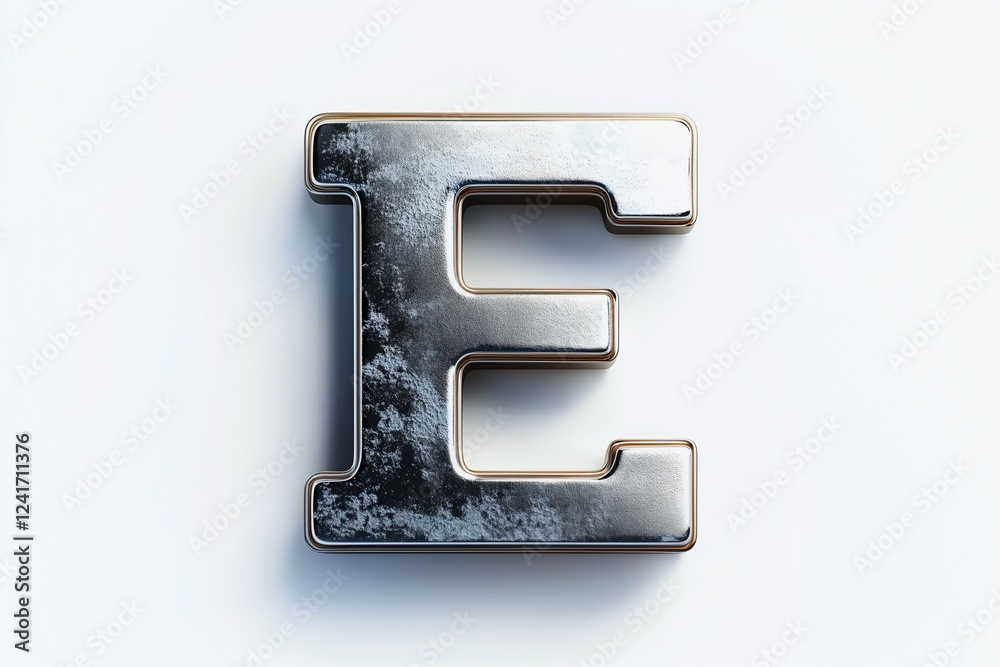 Letter E designed with new and clean metallic effect texture isolated on white background Letter E designed with new and clean metallic effect texture isolated on white background