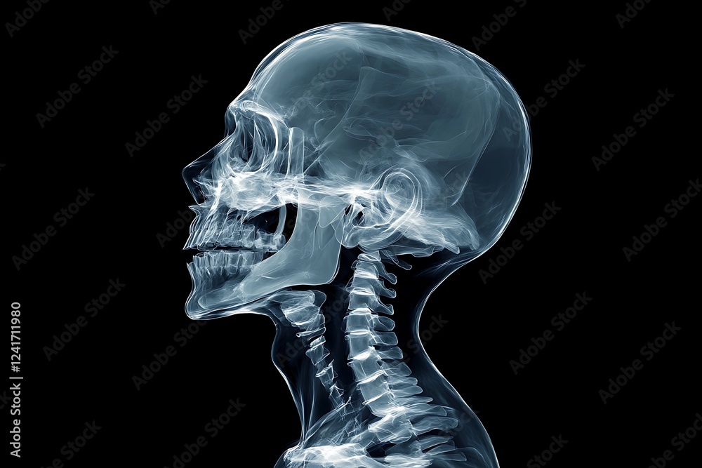 Detailed side view of human skull and spine Detailed side view of human skull and spine