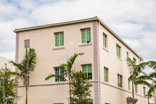 Architectural district Art Deco. Modern pink building of Miami beach. Ocean drive. Miami Beach in Ocean Drive Florida. Art Deco building architecture. Architectural building. Art deco photo