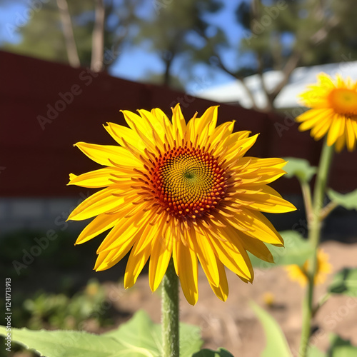 Sydney Australia, flower heads of the compact calypso sunflower photo