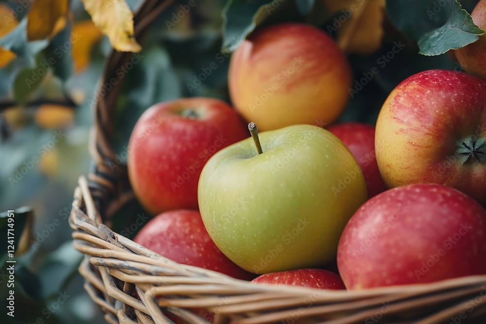 Vibrant apples in a rustic wicker basket Vibrant apples in a rustic wicker basket