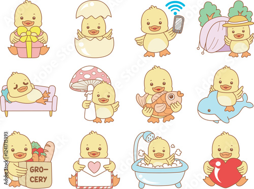 Cute Duck vector icon. Funny baby Duck animal series stock illustration. life of fluffy Duck designs.