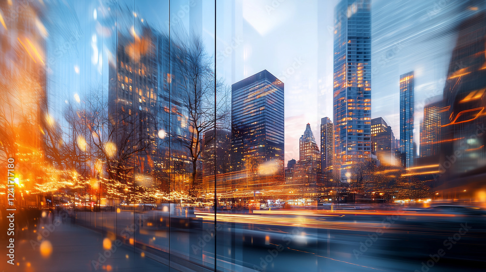 Fototapeta premium Modern Urban High Rise with Glass Facade and Late Afternoon Reflections