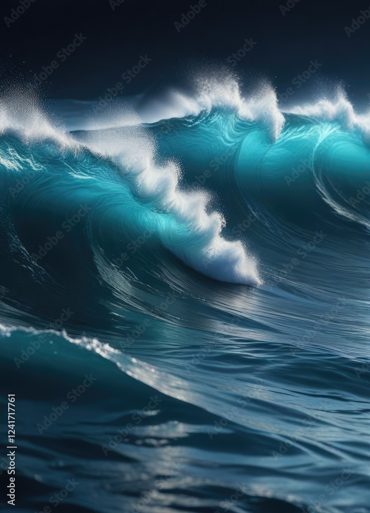Fototapeta premium Ethereal oceanic waves on a deep blue background, calming, serene