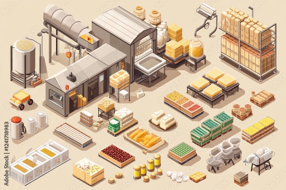 Obraz premium Food Processing Plant: A Comprehensive View of Agricultural Goods