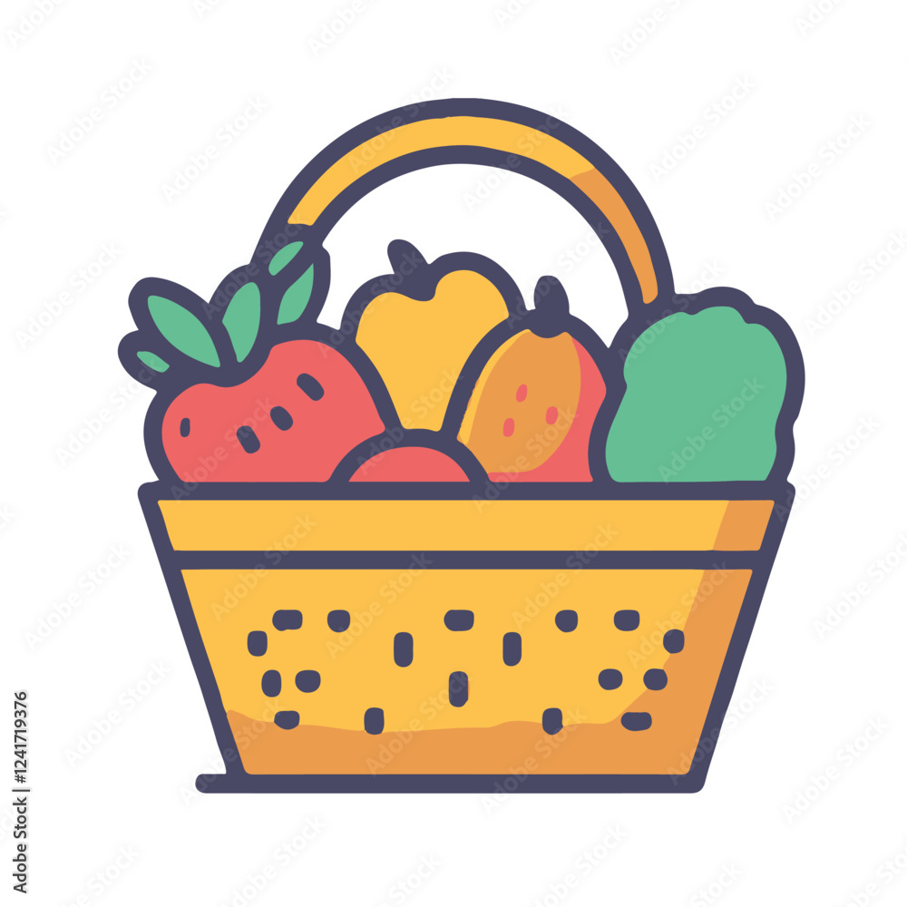 Vector flat icon of a grocery basket filled with vegetable Vector flat icon of a grocery basket filled with vegetable