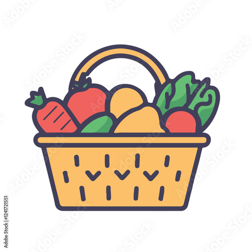 Vector flat icon of a grocery basket filled with vegetable