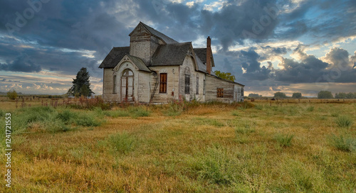 USA, Idaho. Ovid and old abandoned school house