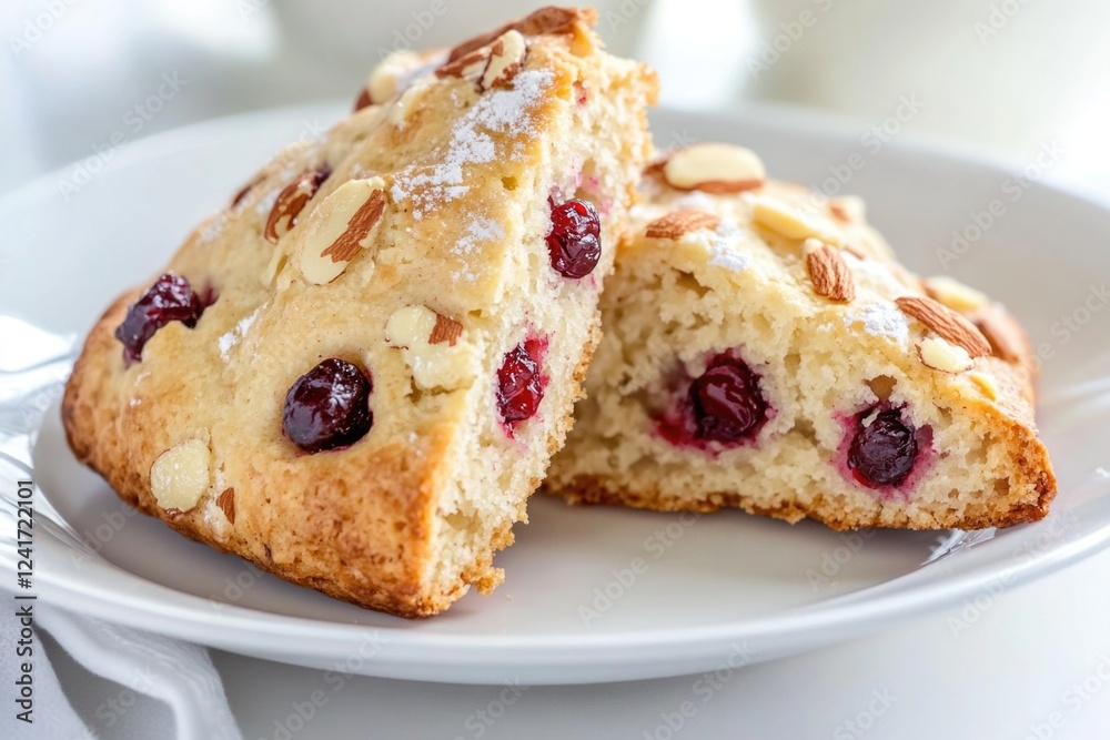 Freshly baked scones on a white plate, ready to be served Freshly baked scones on a white plate, ready to be served